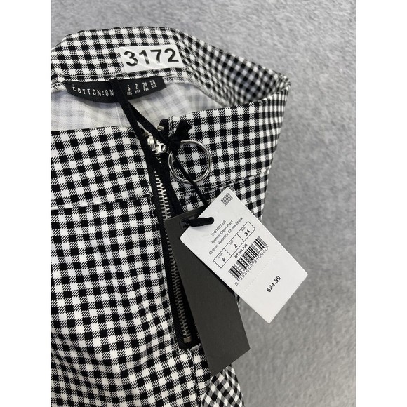 Cotton On Women's Sammi Capri Pants Size 2 Gingham Black White Veronica Check - Picture 3 of 12